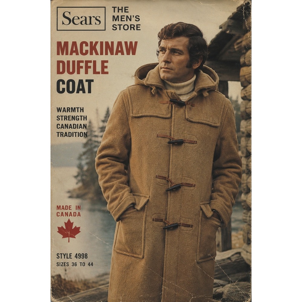 Vintage Canadian Wool Duffle Coat Camel Tan Hooded Toggle Blanket Lined L